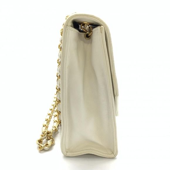 Chanel Lambskin Chain Shoulder Bag Gold Metal Fittings Here Mark Leather White - Picture 3 of 10